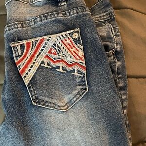Stylish Blue Denim Jeans with Embroidered Pocket
